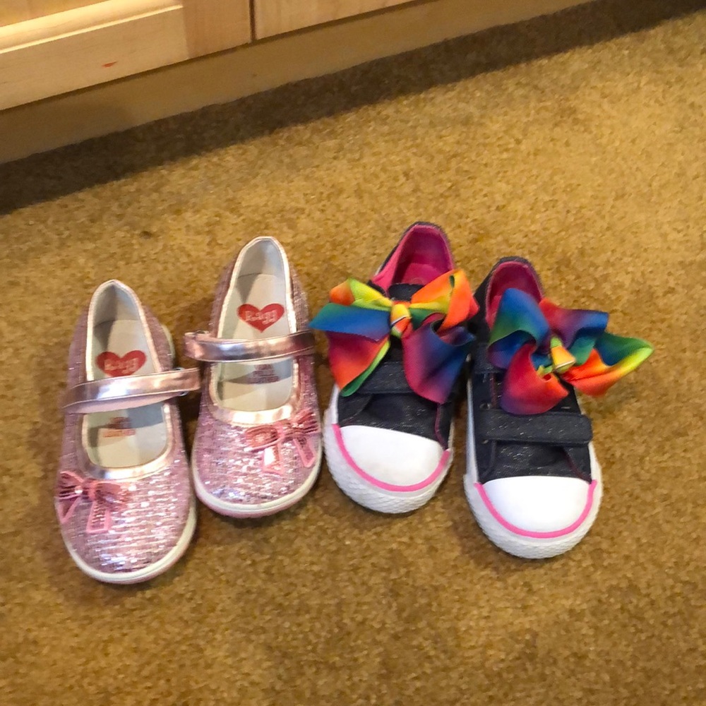 2 pair slip-on Velcro toddler shoes size 8.5